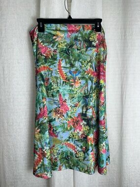 LuLaRoe 3XL Azure Blue Green Pink Tropical Floral Print A-Line Full Skirt